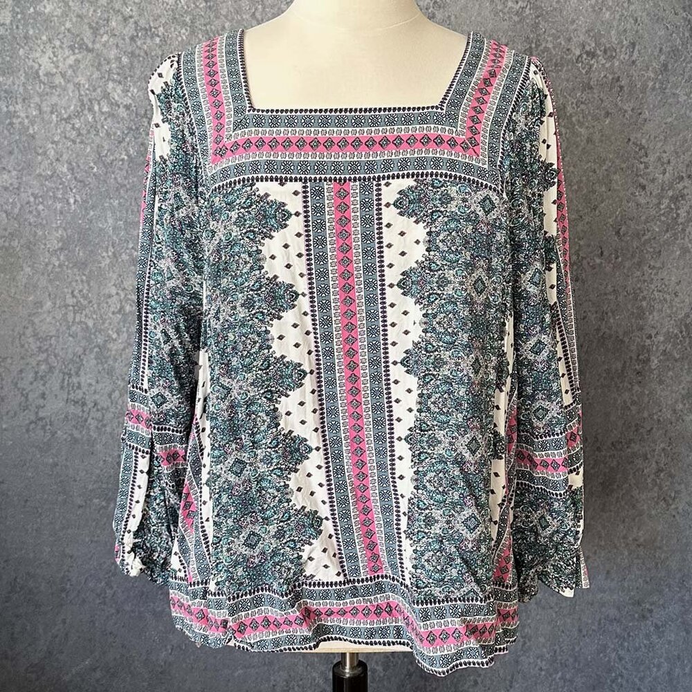 Lane Bryant Blouse, Floral Long Sleeve Square-Neck, Size 22